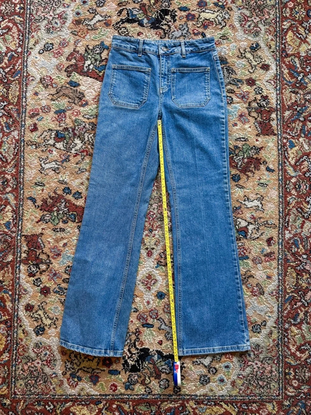 Vanessa Bruno Dompay High Rise Flare Jeans Indigo Size 6 26 Contrast Stitch NWOT - Picture 4 of 10